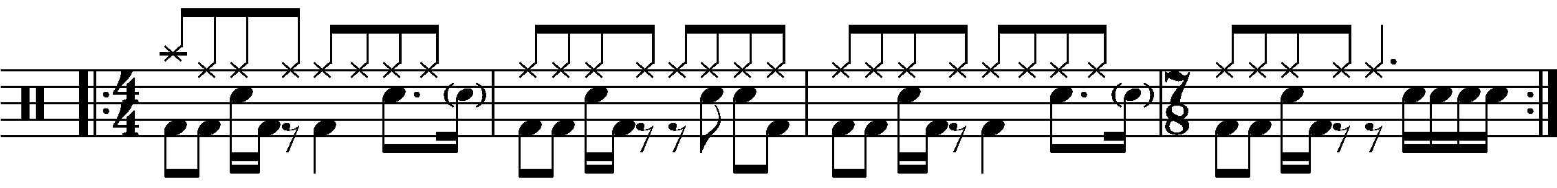 A four bar phrase using 4/4 and 7/8.
