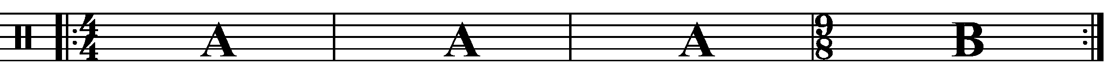 A four bar phrase using compound time 9/8 for the 'B' section.