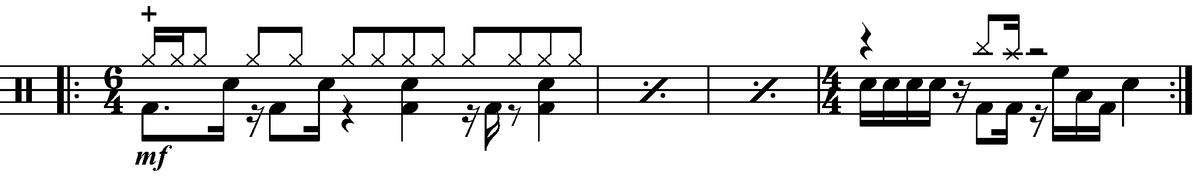 A four bar phrase using 6/4 and 4/4.