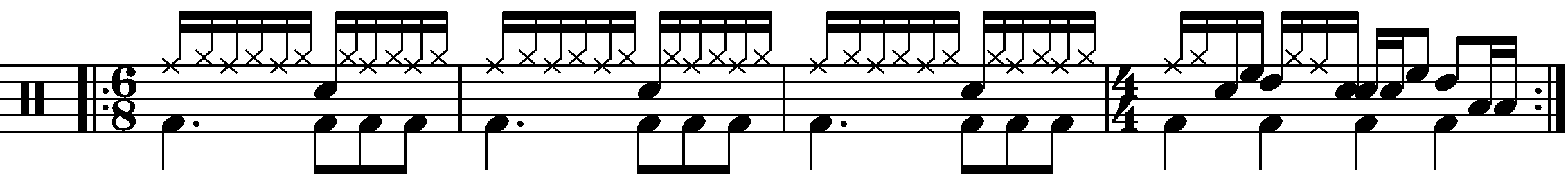 A four bar phrase using 6/8 and 4/4.