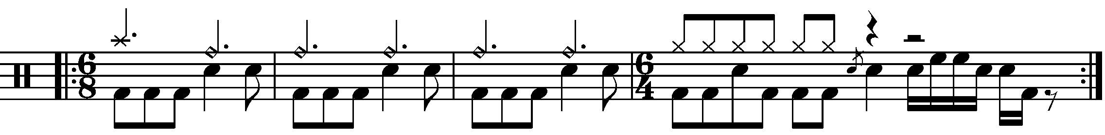A four bar phrase using 6/8 and 6/4.