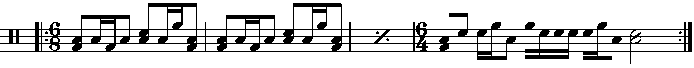 A four bar phrase using 6/8 and 6/4.