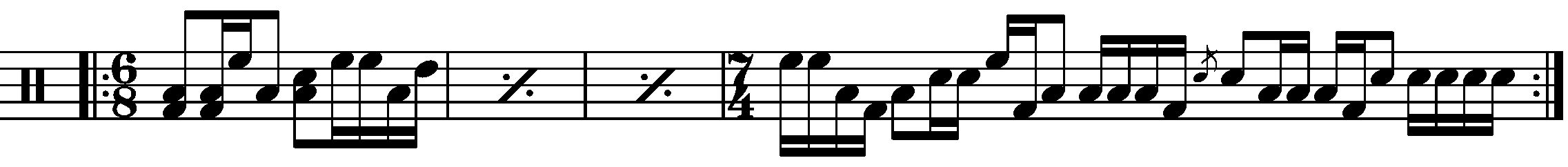 A four bar phrase using 6/8 and 7/4.