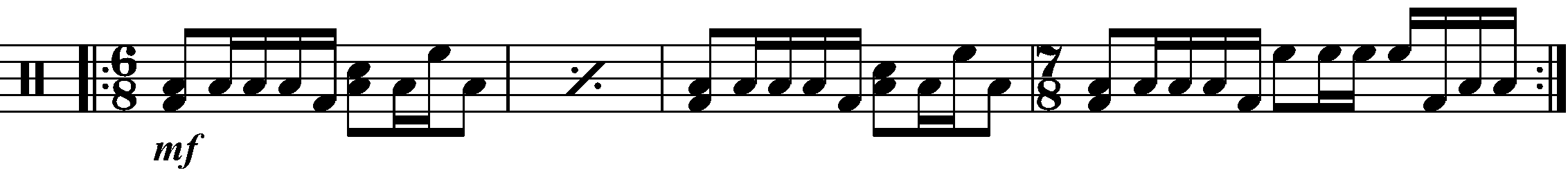A four bar phrase using 6/8 and 5/8.
