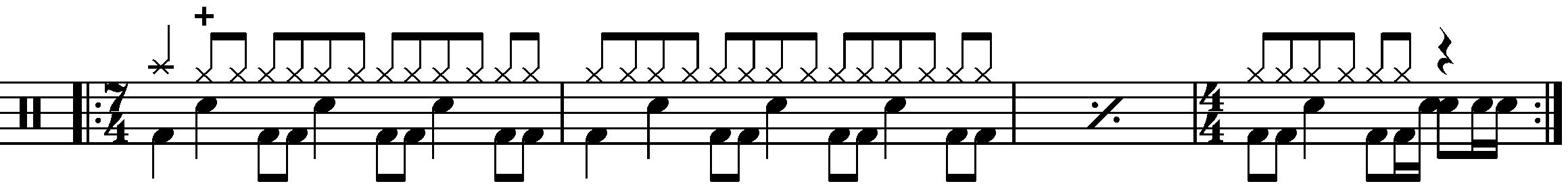 A four bar phrase using 4/4 and 7/4.