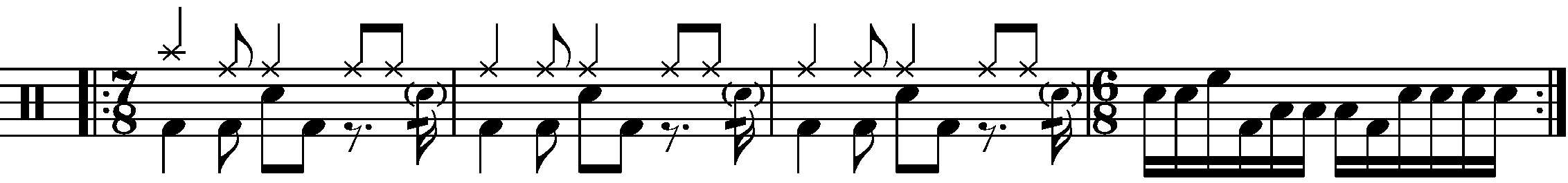 A four bar phrase using compound 7/8 and 6/8
