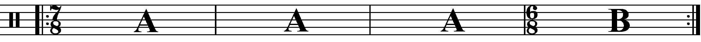 A four bar phrase using 7/8 for the 'B' section.