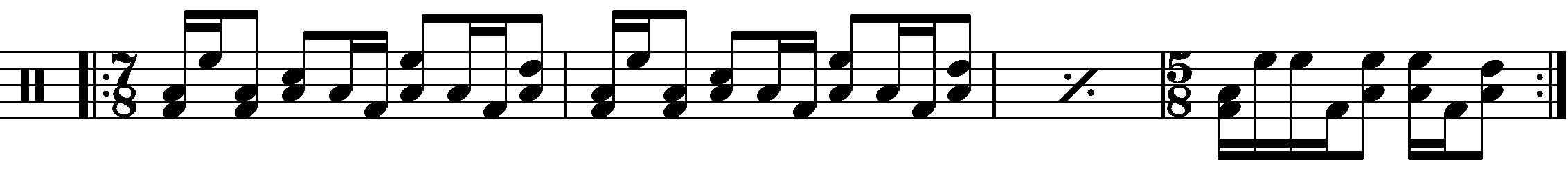 A four bar phrase using simple time 7/8 and 5/8.