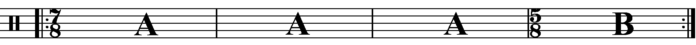 A four bar phrase using 7/8 for the 'B' section.