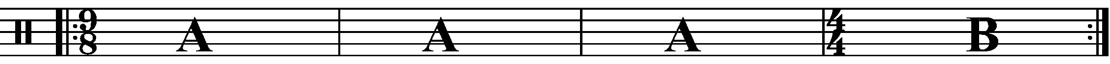 A four bar phrase using 4/4 for the 'B' section.