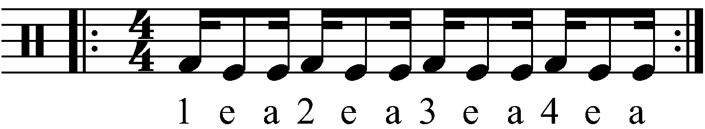 Developing double kick grooves using a 1ea rhythm.