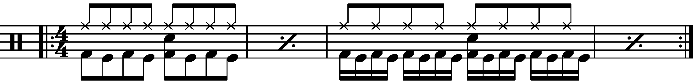 8th Note to 16th Note Double kick groove exercise.