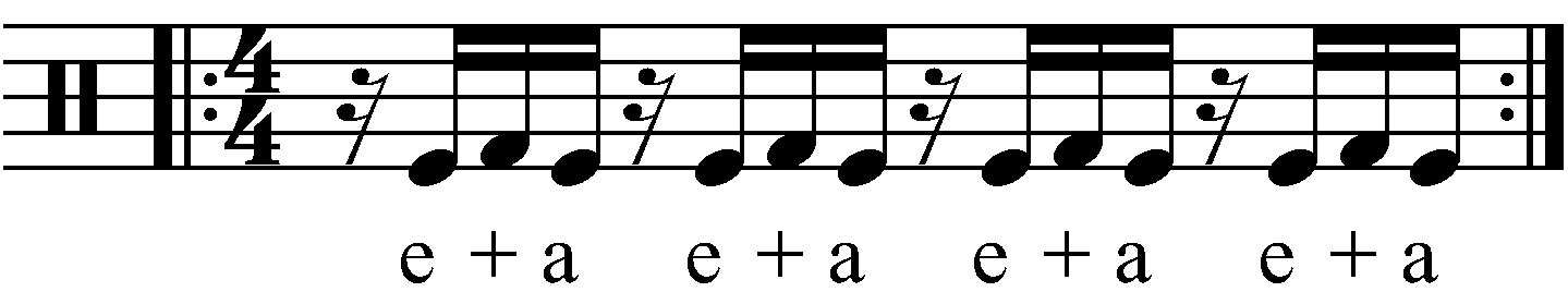 Developing double kick grooves using a e+a rhythm.