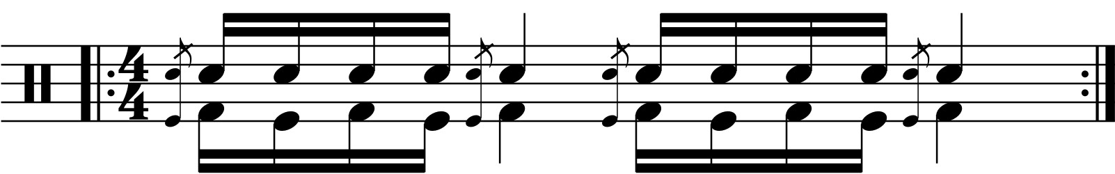 The sixteenth note exercise with double kick.