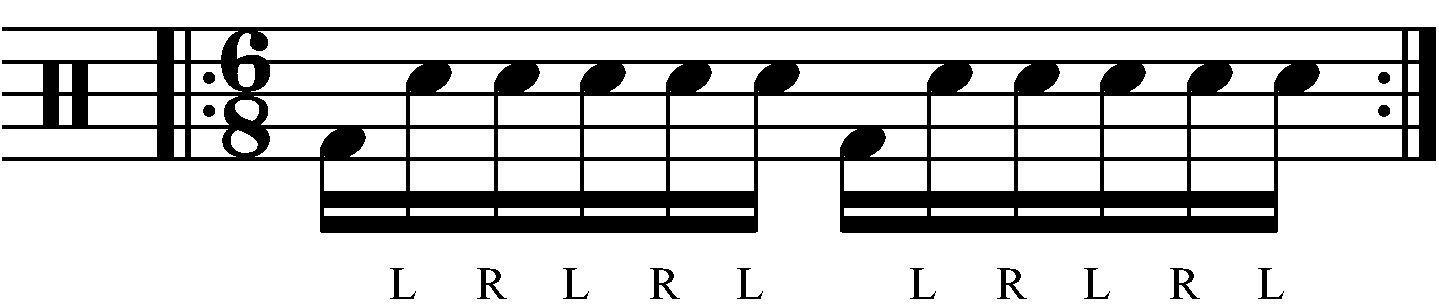 The exercise as sixteenth notes in 6/8