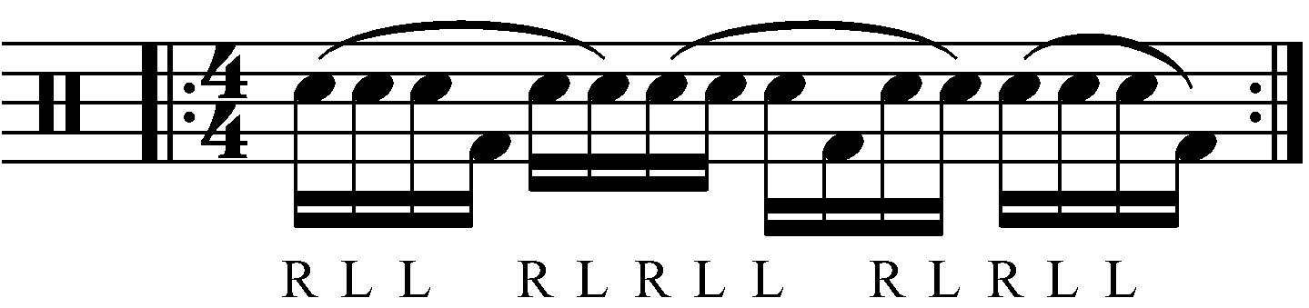 A syncopated one bar R L L F R L in 4/4