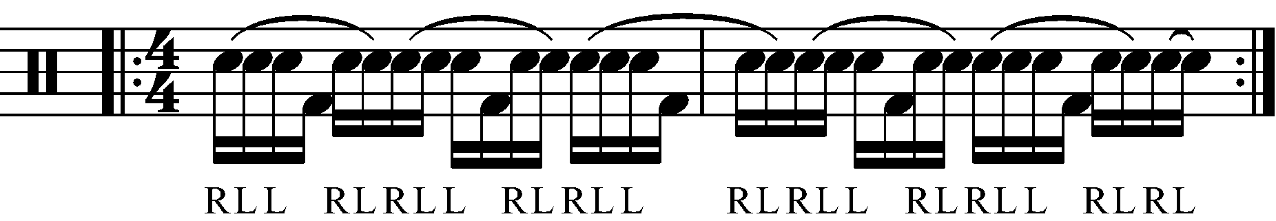 A syncopated two bar R L L F R L in 4/4
