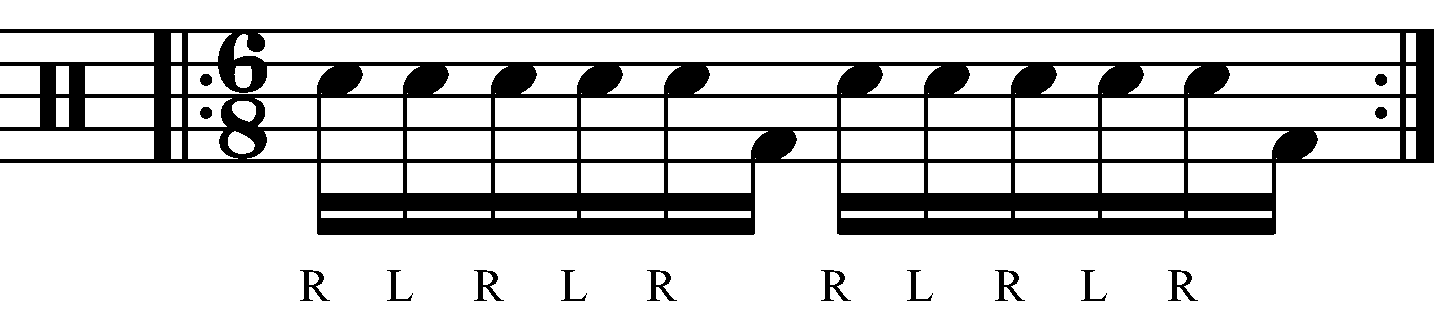 The exercise as sixteenth notes in 6/8