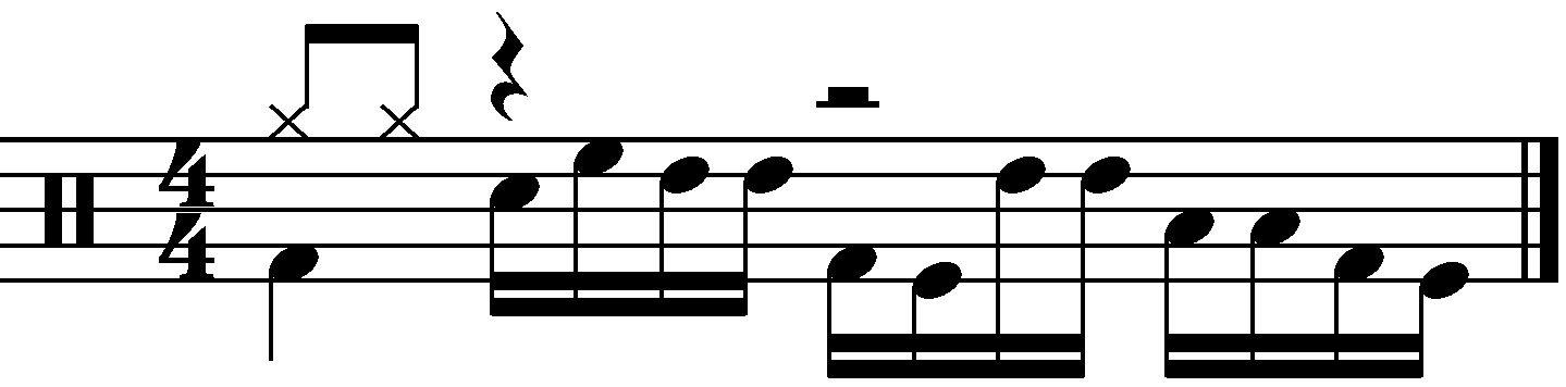 A one bar double kick fill using syncopated grouping.