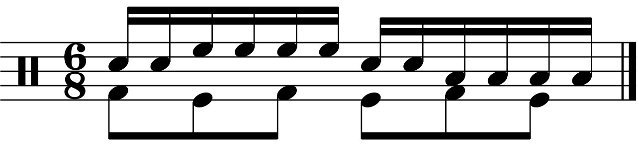 Constructing fills with constant 8th note double kick in 9/8