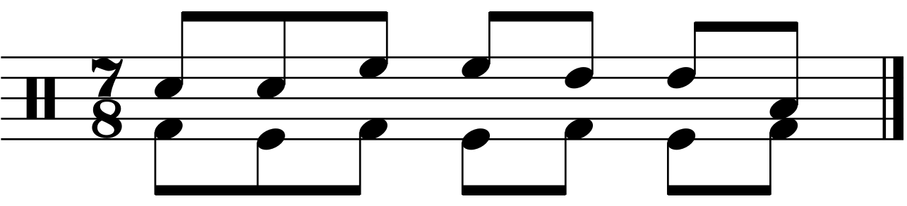 Constructing fills with constant 8th note double kick in 7/8