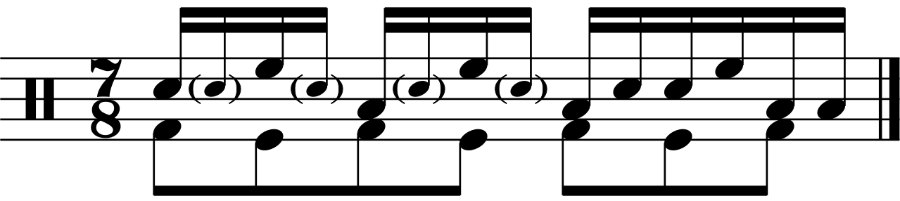 Constructing fills with constant 8th note double kick in 7/8