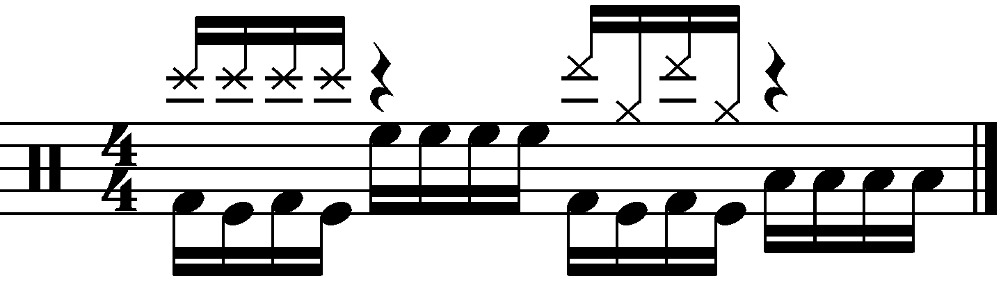 A fill made of 16th note kicks and cymbals