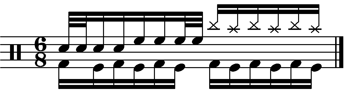 A fill made of 16th note kicks and cymbals