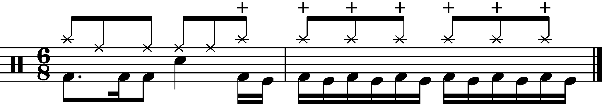 Constructing fills with constant 16th note double kick in 6/8.