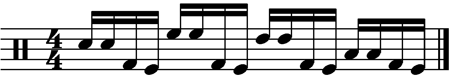 A fill using groups of 2 and double kicks.