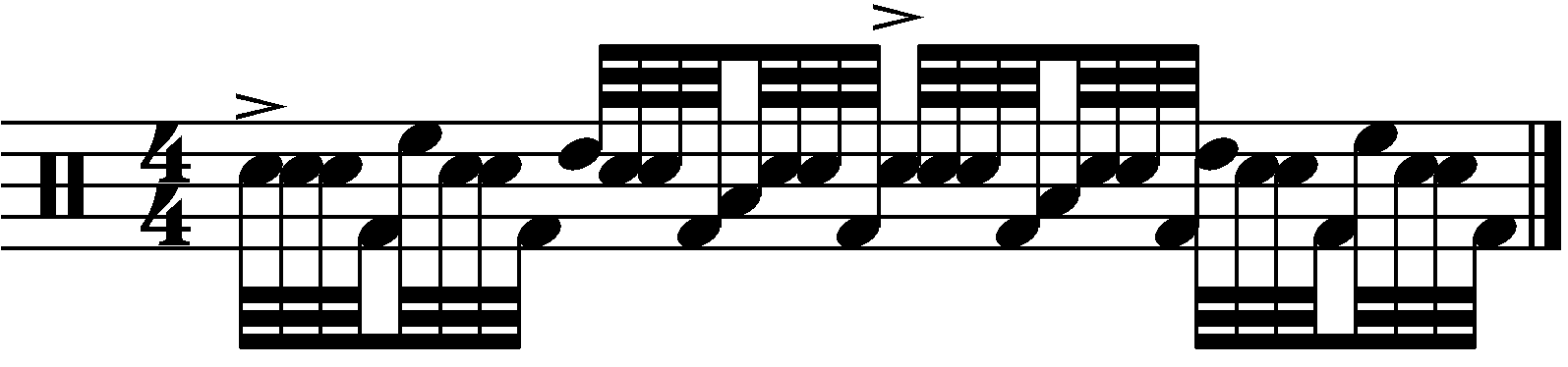 A fill based on the R L L F pattern played as 32nd notes