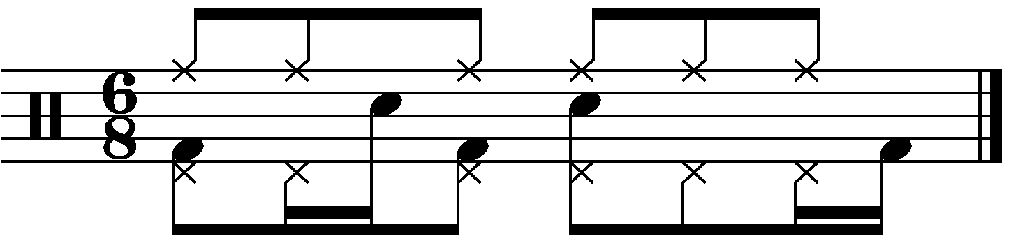 A 6/8 groove with left foot eighth notes.