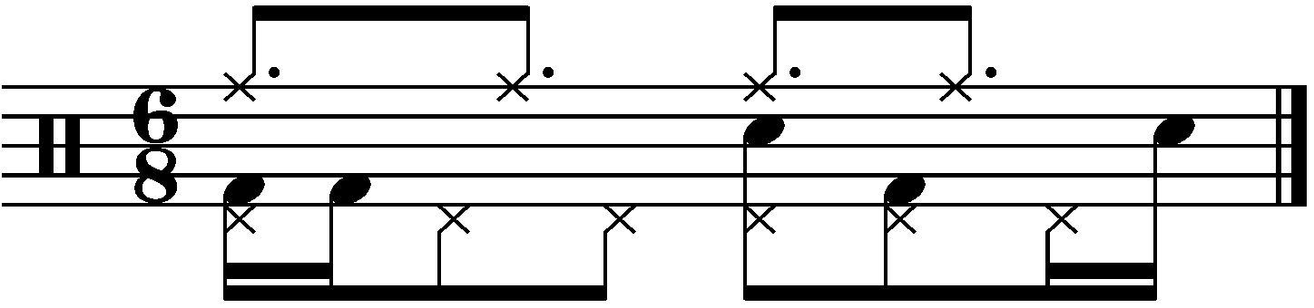 A 6/8 groove with left foot eighth notes.