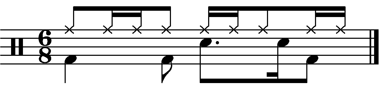 A 6/8 groove with a 1+a right hand.