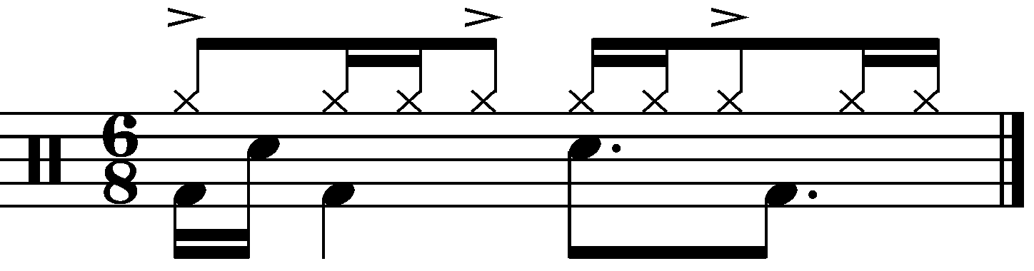 A 6/8 groove with a 1+a right hand.