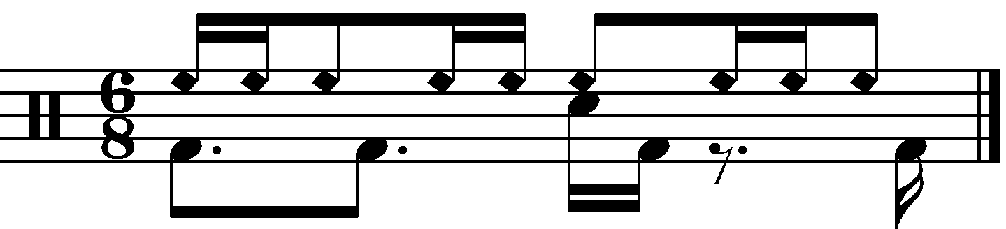 A 6/8 groove with a 1e+ right hand.