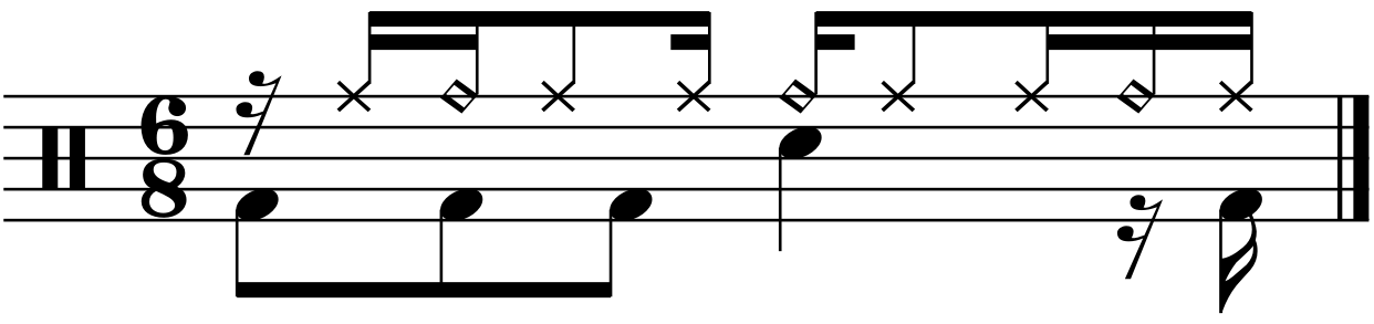 A 6/8 groove with an 'e+a' right hand.