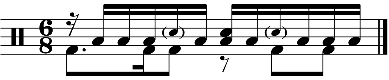A 6/8 groove with an 'e+a' right hand.