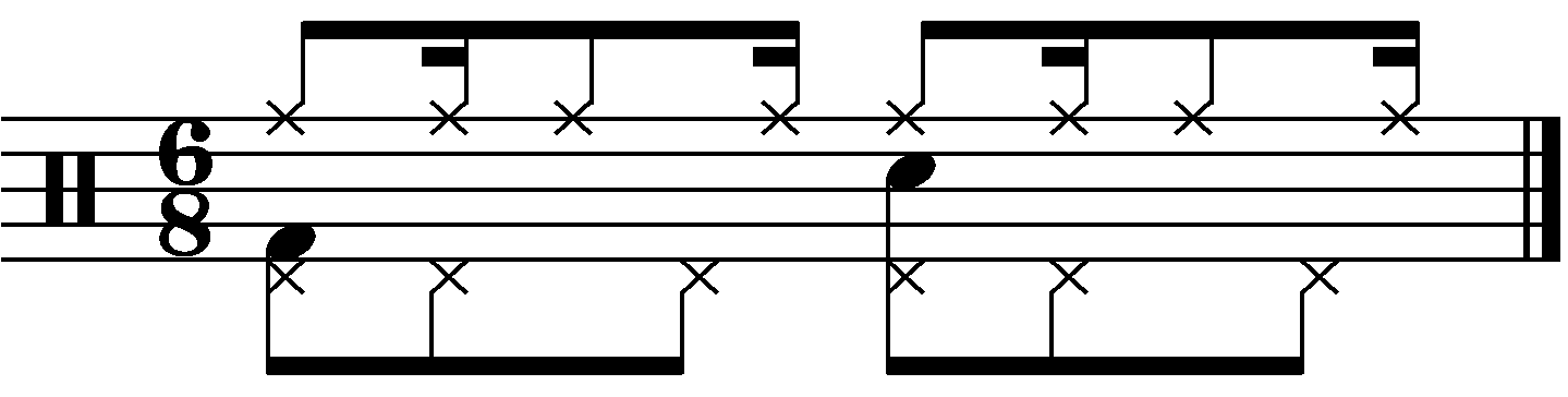 A groove with a swung feel  dotted 8th note backbeat