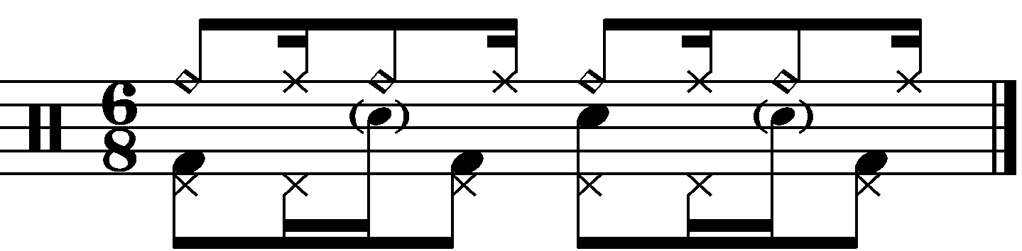 A groove with a swung feel  dotted 8th note backbeat