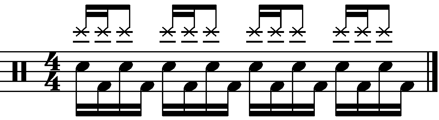The reverse subdivided eighth note blast beat with rhythmic right hand