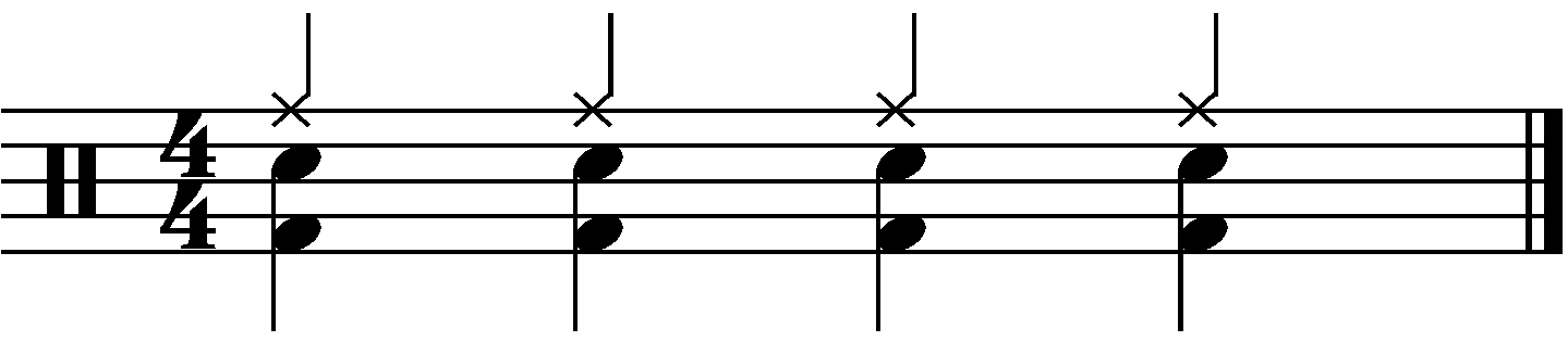 The constant eighth note blast beat as quarter notes