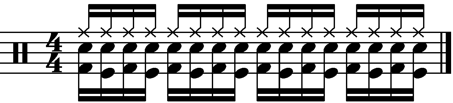 The constant eighth note blast beat with quarter note right hands