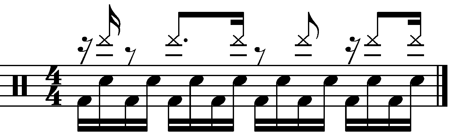 The subdivided eighth note blast beat with syncopated right hand