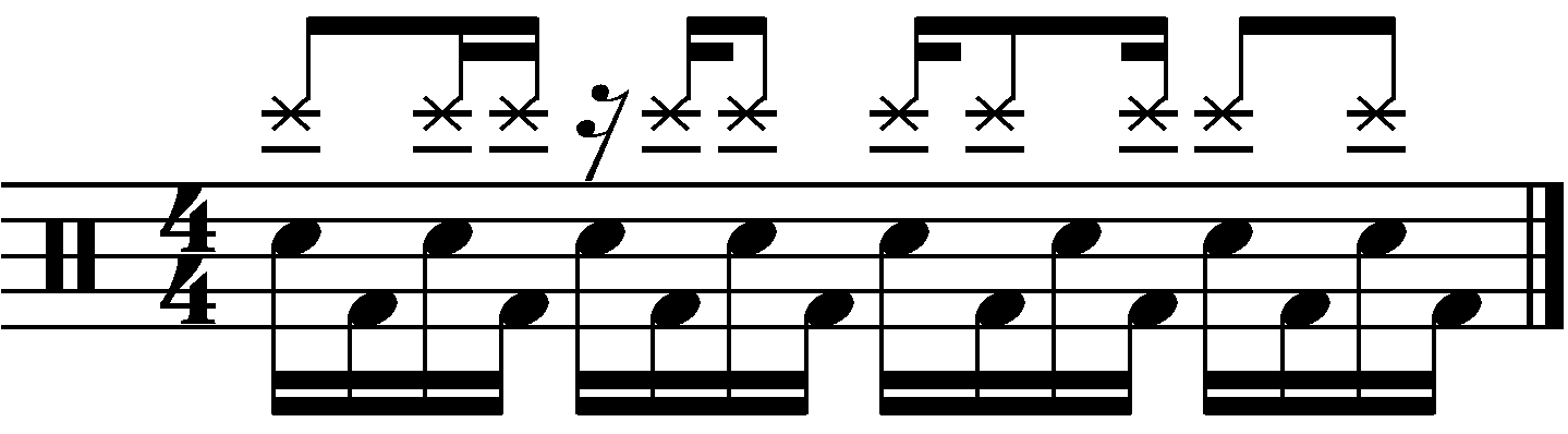 The reverse subdivided eighth note blast beat with syncopated right hand