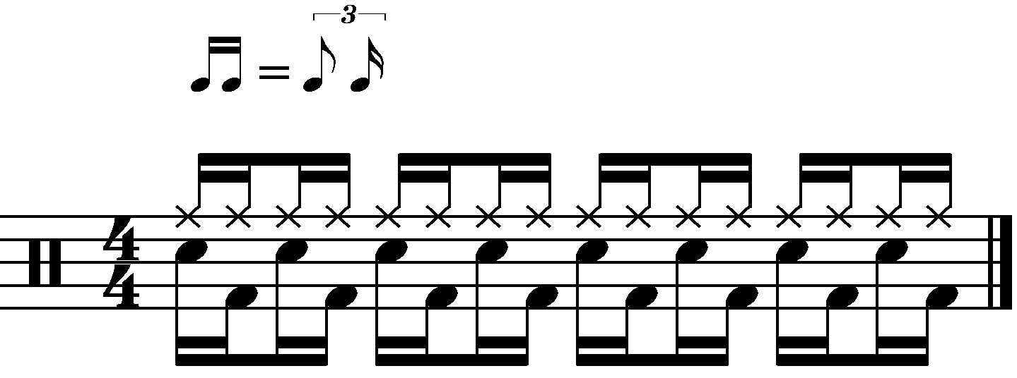 The reverse subdivided eighth note blast beat in swing time