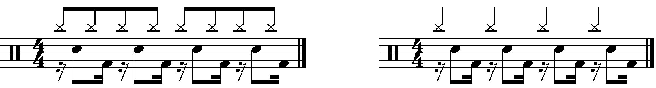 A 16th note kick snare pattern avoiding the eighth notes