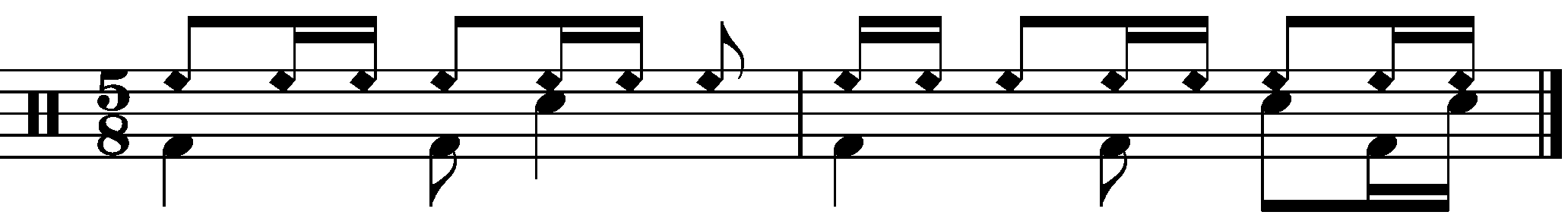 A two bar 5/8 grooves with a 1 +a right hand