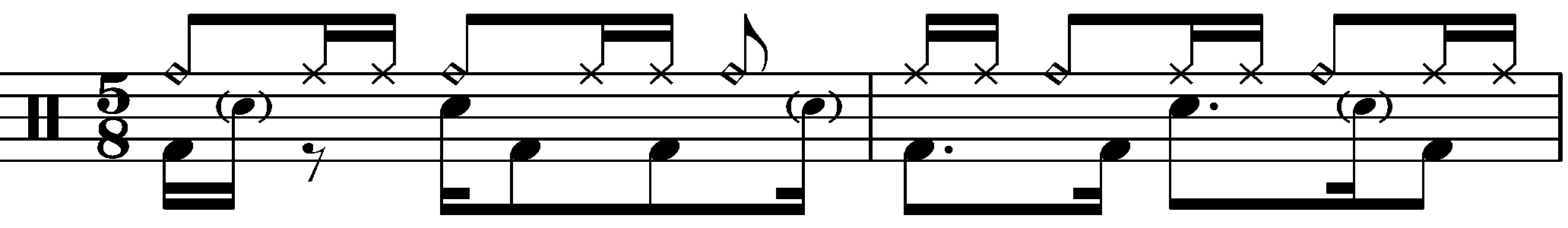 A two bar 5/8 grooves with a 1 +a right hand