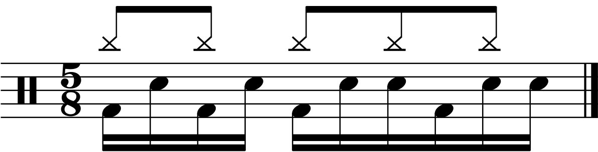 A 5/8 groove using a 3 3 2 2 rhythm